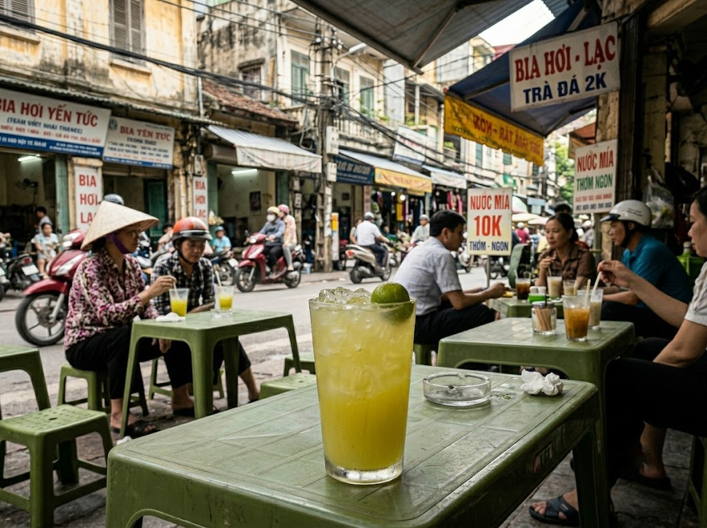 Hanoi street-side sugarcane juice
